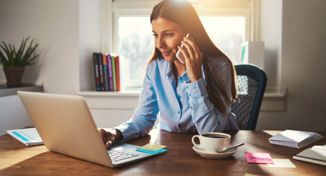 Woman working at desktop